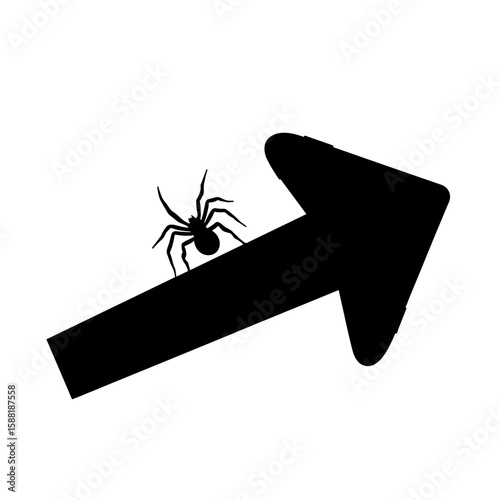 Silhouette of arrow with spider – Halloween creepy creature symbolism, black and white