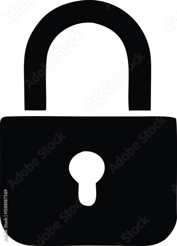A simple black silhouette of a classic padlock with a keyhole symbolizing security privacy and protection against unauthorized access