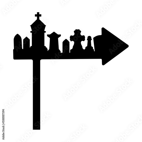 Silhouette of arrow with tombstones – Halloween mourning symbol, graveyard direction