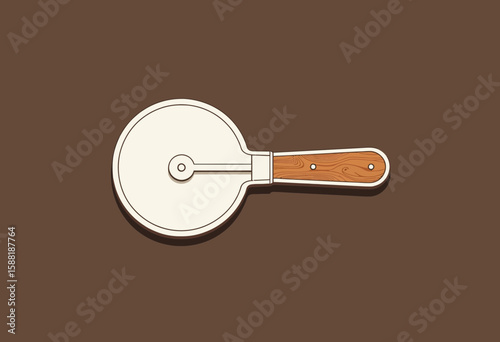 Pizza cutter with wooden handle on brown background  
