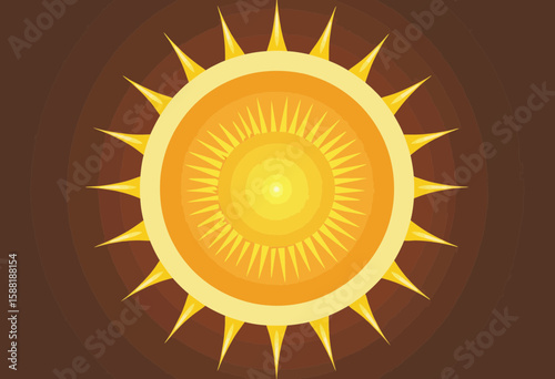 Sun illustration in warm yellow tones with radiating rays  