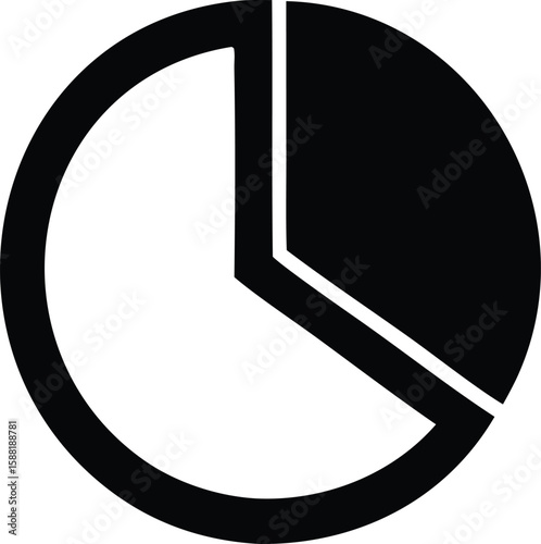 A simple black and white graphic representation of a pie chart divided into two unequal segments showing a portion and the remaining part