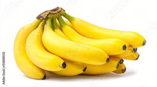 Bunch of Bananas: A close-up shot showcases a vibrant bunch of ripe bananas, their bright yellow skin glistening in the light, a symbol of healthy nutrition and natural sweetness.