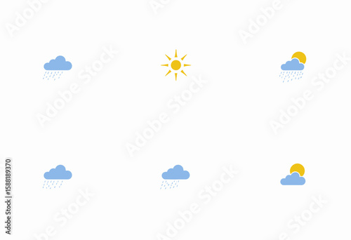 Weather icons showing sun, clouds, and rain in flat design  