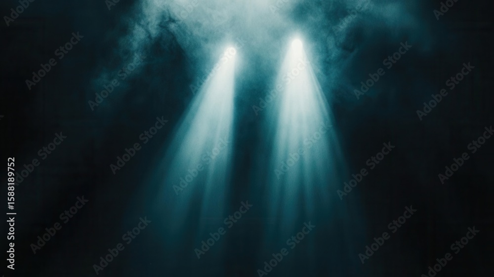 Fototapeta premium Light beams shining through dark clouds and scene creating a beautiful, stars, ethereal in night sky