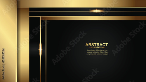 Elegant abstract banner with geometric gold bars and a subtle shine on a deep black background.