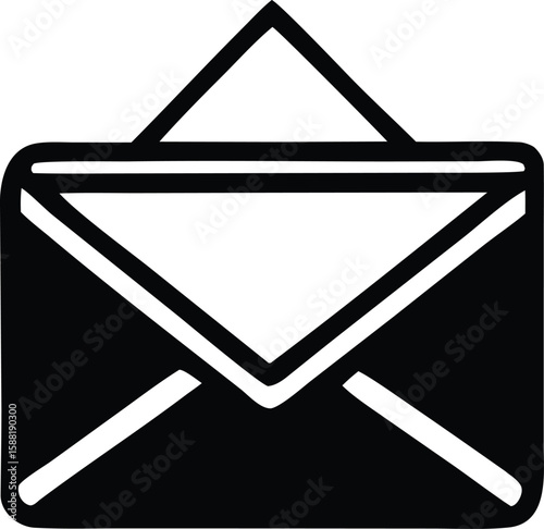 A simple black and white icon representing an open envelope with a triangular flap symbolizing communication and messages