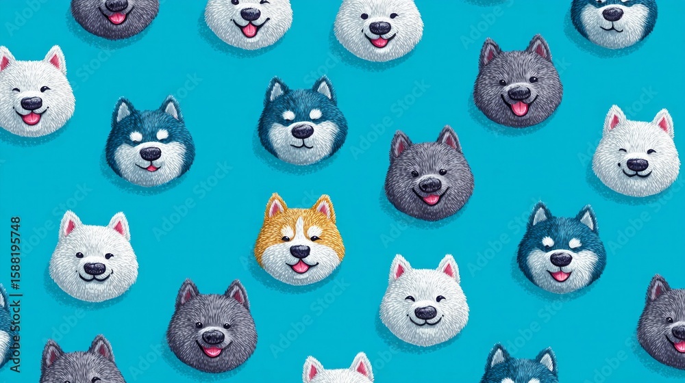Obraz premium Playful dog faces on a teal background celebrate International Dog Day and quirky canine connections in joyful harmony