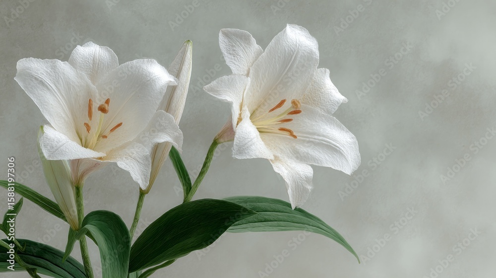 Obraz premium White lilies bask in soft hues, embodying purity and renewal, perfect for Imbolc reflections or serene meditation corners
