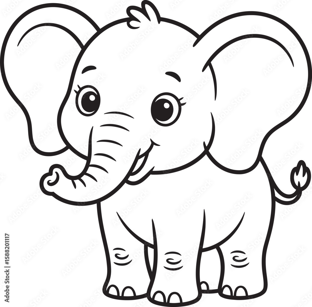 Obraz premium Cute cartoon baby elephant waving its trunk with a happy expression
