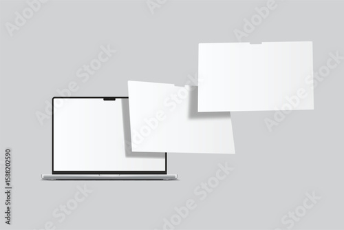 3D Vector Laptop screen with page website mockup. Showcase websites, apps, or browser interfaces frame isolated on background. Perfect for homepage, presentation, business layout, responsive preview
