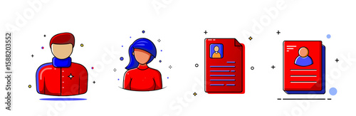 Collection of avatars and resumes, vibrant design, modern professional identity concept

