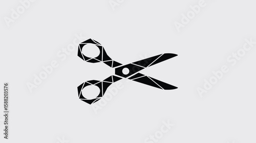 Artistic black scissors showcase a geometric pattern against a clean background, ideal for design projects or creative crafts.