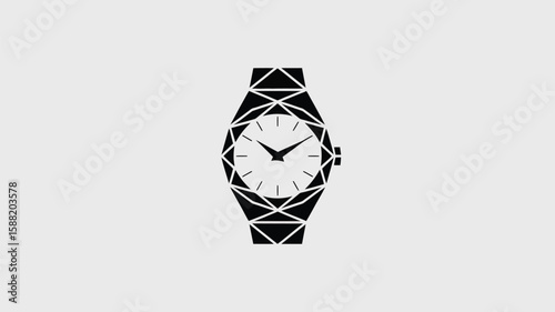 Stylish wristwatch with a modern geometric design and a classic white face, perfect for infographics or graphic design projects.