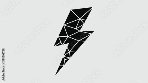 A geometric black lightning bolt design on a light background embodies electricity, power, and a modern aesthetic for various graphic applications.