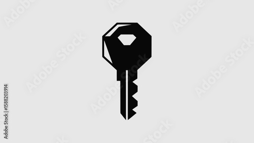 Sleek black key illustration featuring a unique geometric design, ideal for security, access, and modern graphic projects.