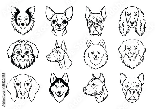 Minimal Dog Head Line Art, Canine Outline Drawing for Tattoo Design on white background 

