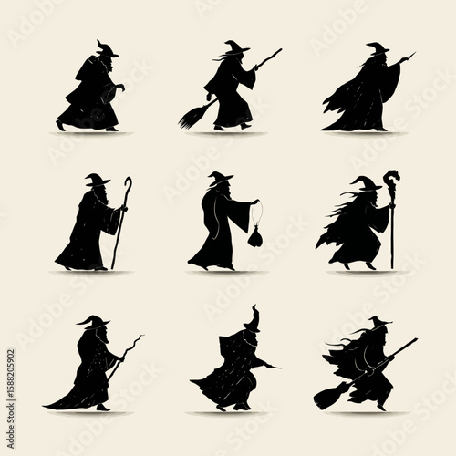 Sorcerer's Walk: Mystical Character Silhouettes