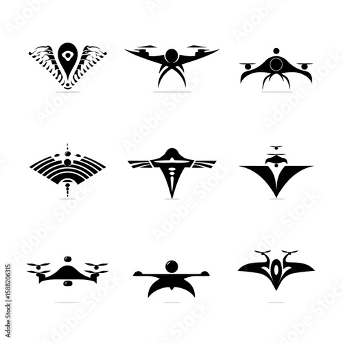 Drone Silhouette Icon Set