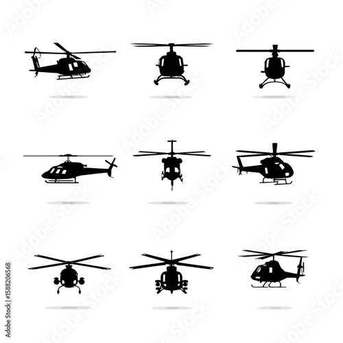 Helicopter Silhouette Icon Set