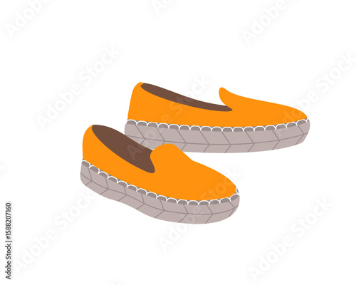Espadrilles or modern closed-toe sandals with flat rope sole and canvas upper. Fashion trendy summer footwear. Colored vector illustration of women's open shoes isolated on white. Female footwear.