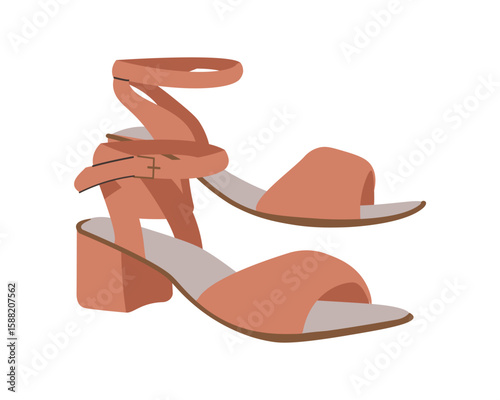 Women's elegant shoe wardrobe. Female fashion footwear, high heel pink sandals with crosswise straps, summer footgear. Flat vector illustration isolated on white background. Stylish modern design.