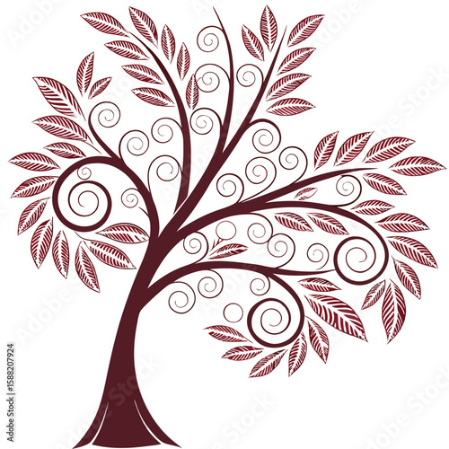 Decorative Ornamental Tree With Swirling Branches And Detailed Leaves Elegant Design