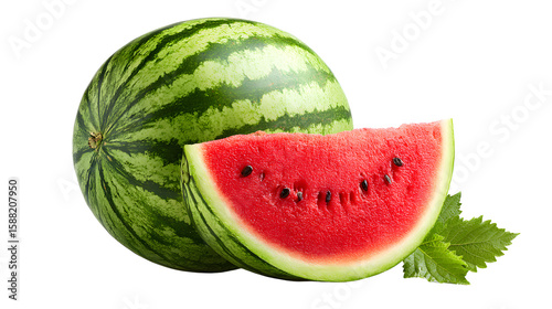 Freshly sliced watermelon showcasing vibrant red flesh and green rind, perfect for summer picnics and healthy snacks