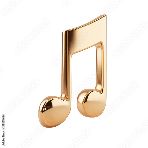 A golden three - dimensional music note icon, with bright luster, simple shape, artistic, PNG transparent background, music material image.