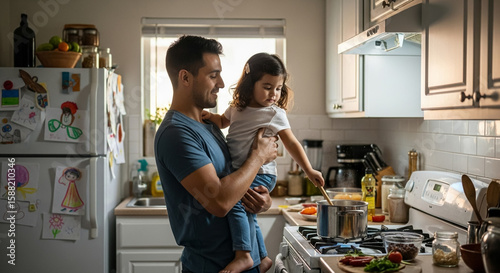 Father and daughter cooking together in kitchen: creating family memories