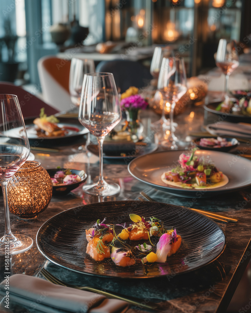 Zbliżenie na wykwintnie podane danie w eleganckiej restauracji. Detale finezyjnej dekoracji, starannie dobrane składniki i artystyczna prezentacja smaków.
Zbliżenie na wykwintnie podane danie w eleganckiej restauracji. Detale finezyjnej dekoracji, starannie dobrane składniki i artystyczna prezentacja smaków.