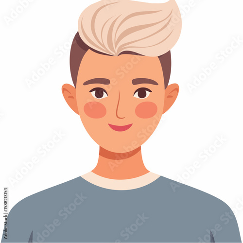 Flat avatar vector of a non-binary character with a neutral outfit and short hair, soft expression, inclusive and modern design