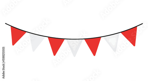 Red and White Bunting Flags Festive Decoration Banner