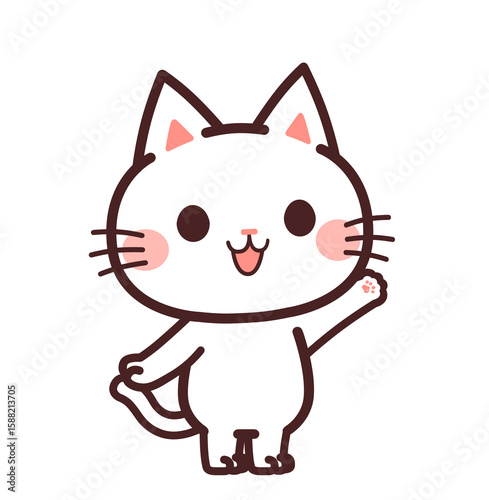 案内する猫のかわいいキャラクター　斜め　右　イラスト素材