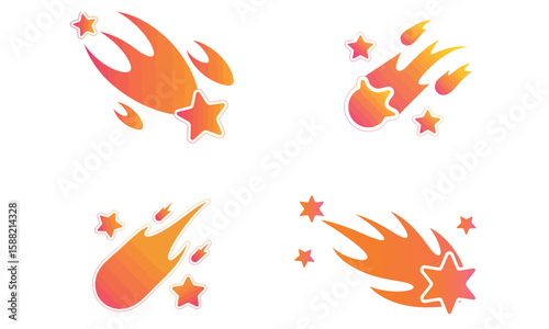 Colorful vector icon set of shooting stars and meteors in gradient style
