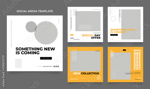 social media template banner blog fashion sale promotion. fully editable instagram and facebook square post frame puzzle organic sale poster. fresh yellow element shape vector background