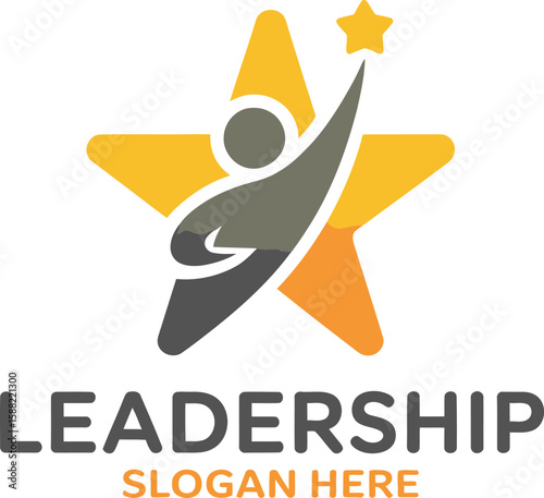 A leadership logo featuring a person reaching for a star in front of a larger star