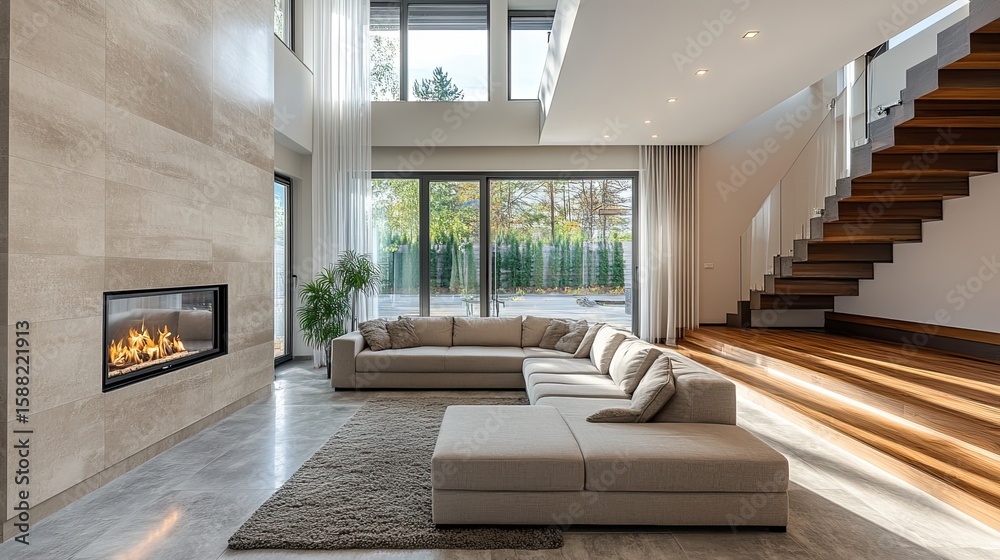 Fototapeta premium Modern heating solutions for a house under construction or renovation with eco-friendly design.