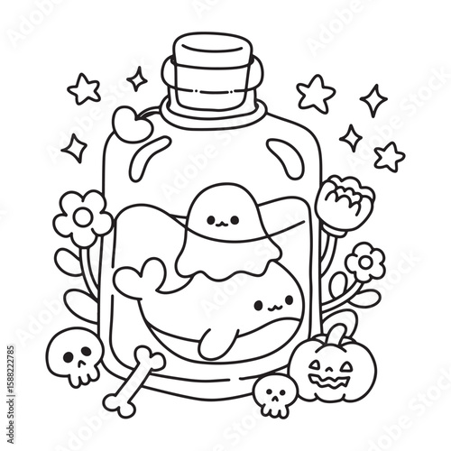 Spooky Cute Halloween Potion Ghost  vector Images,
