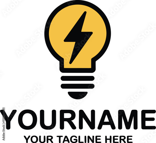 A lightbulb logo with a lightning bolt and the words yourname and your tagline