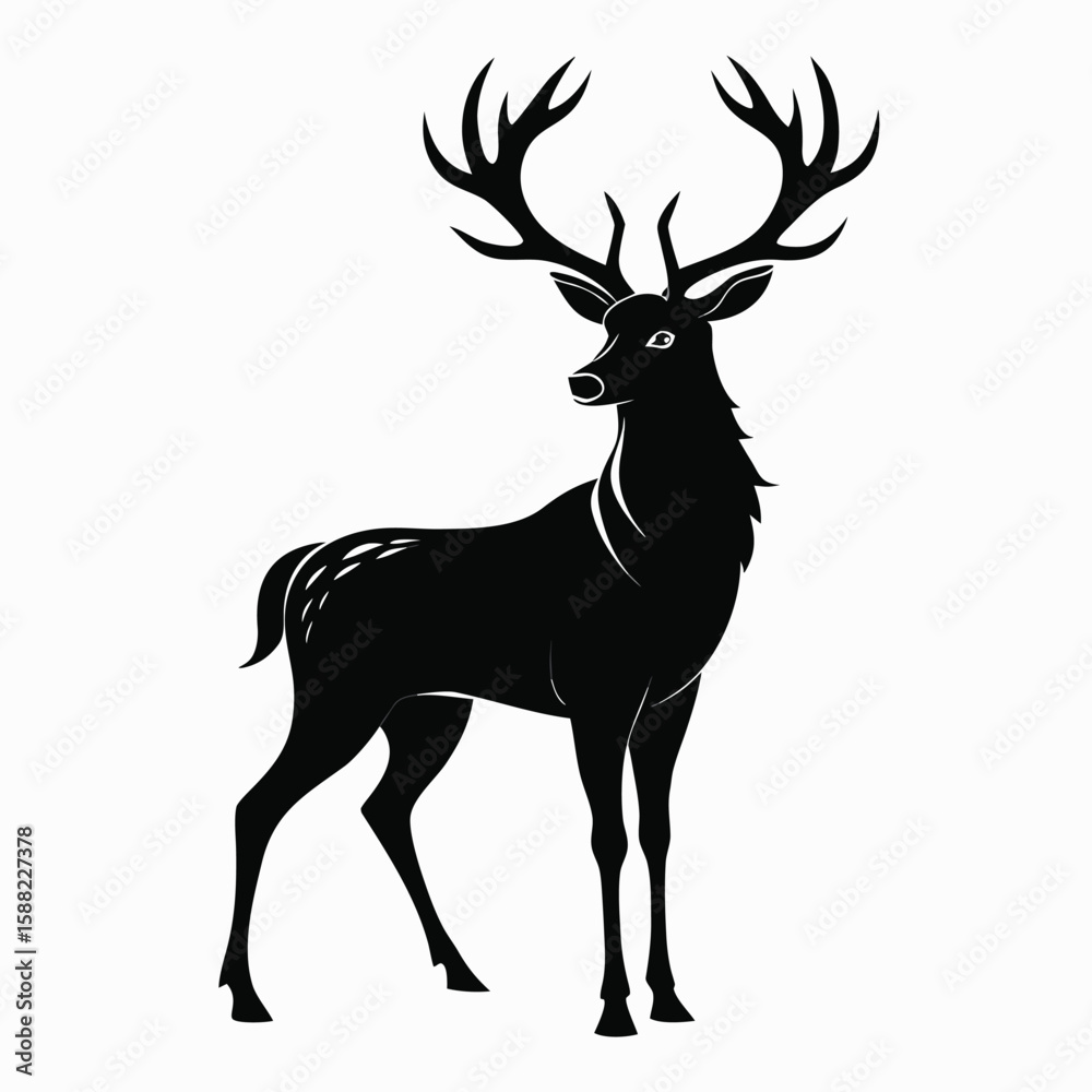 Obraz premium Elegant deer silhouette vector illustration of a wild animal with antlers, perfect for nature and wildlife designs