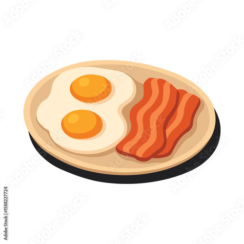 Illustration Vector Graphic Cartoon of a Fried Egg and Crispy Bacon