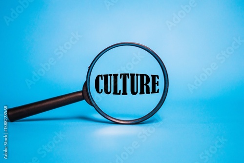 The word CULTURE on magnifying glasses. The concept of writing on magnifying glasses.