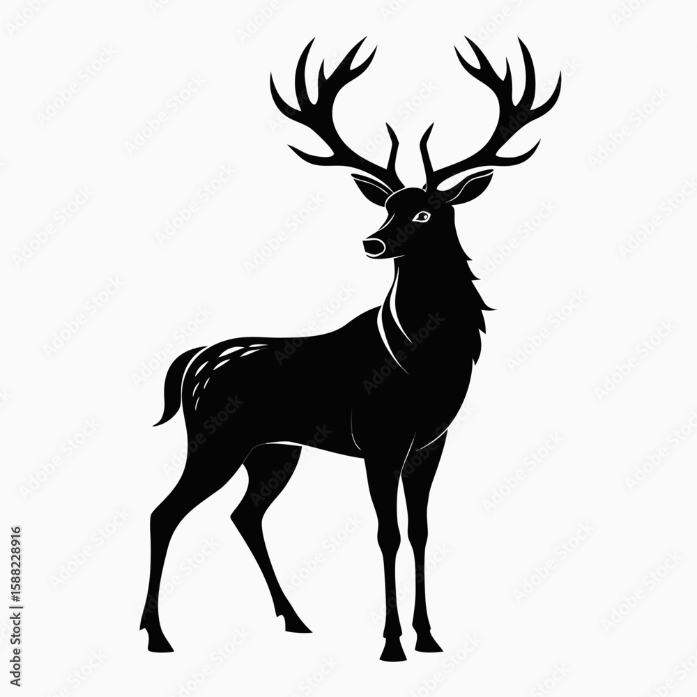 Fototapeta premium Majestic black silhouette of a stag with large antlers standing proudly