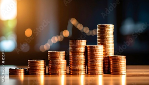 Stacks of coins rising then falling