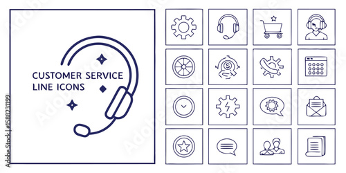 Collection of customer service and business line icons isolated on white background