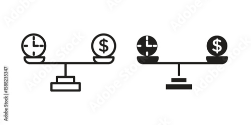 Time and money compare scale icon line style graphic design .editable vectors.