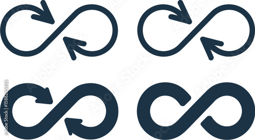 Four infinity symbols with arrows arranged in a square on a white background
