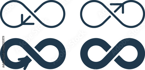 Four infinity symbols with arrows indicating direction on a white background