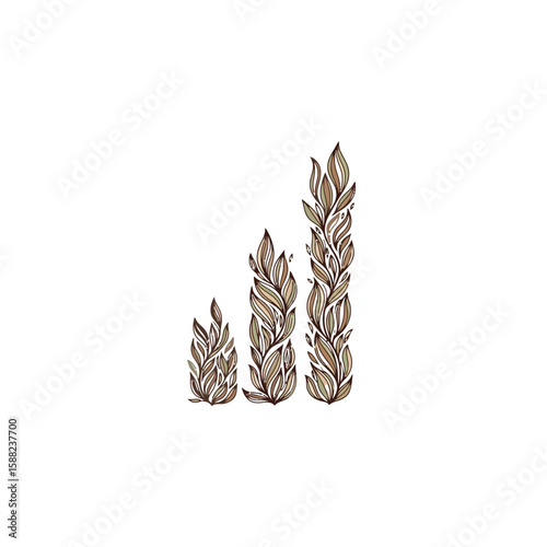 Three stylized wheat stalks of varying heights, arranged to resemble a bar graph or signal strength indicator.
